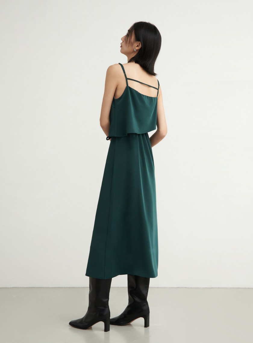 光澤細肩帶綁帶BRA洋裝